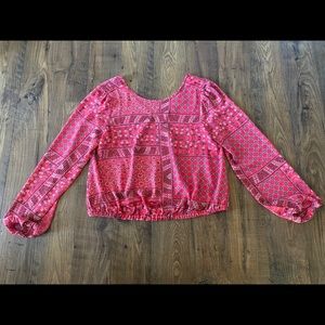 Floral pink long sleeve cropped top